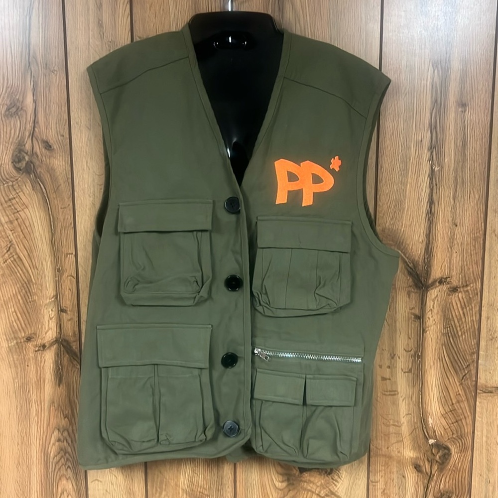 Green Push Pull Safari Vest (Size: Large)